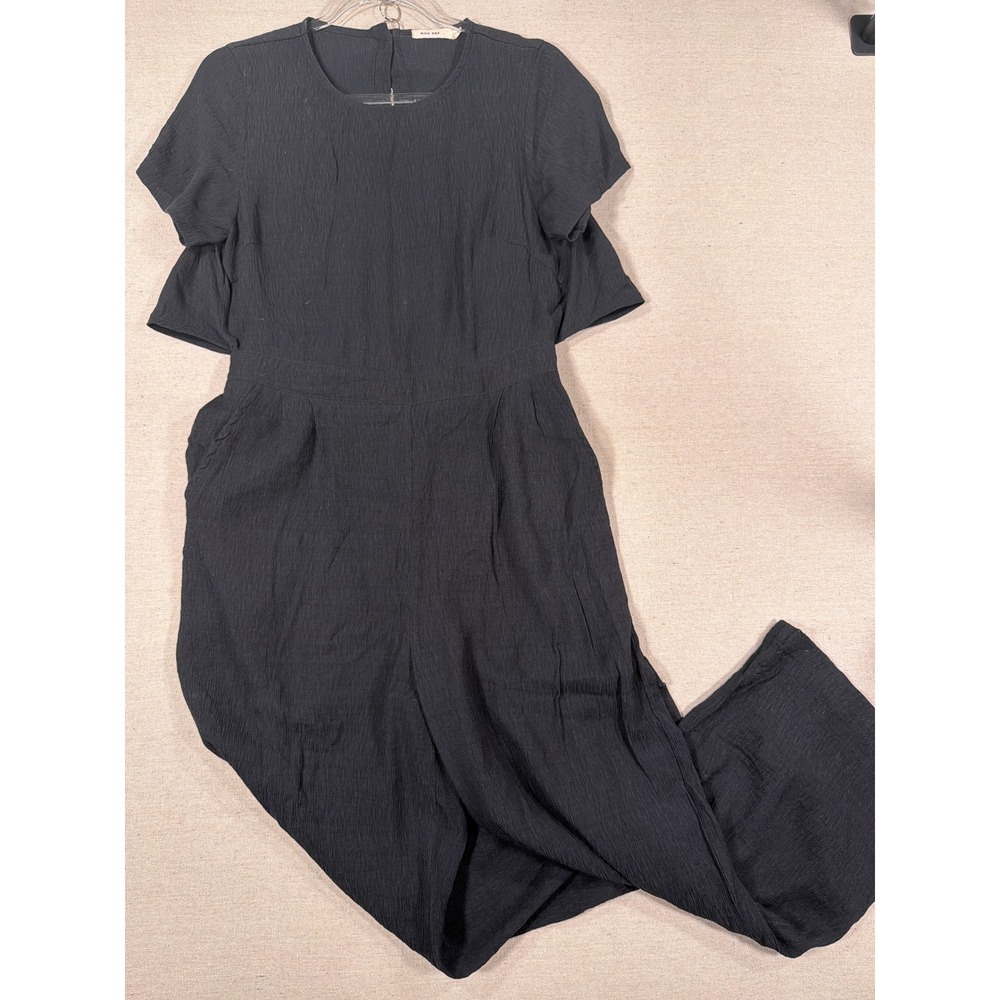 Mod Ref Womens Black Textured Short Sleeve Button Back Cutout Jumpsuit Small